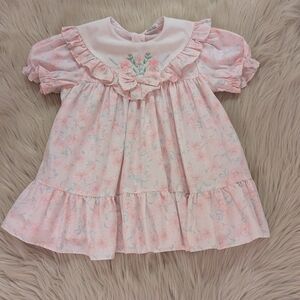 Vintage pale pink and green floral print dress size 2